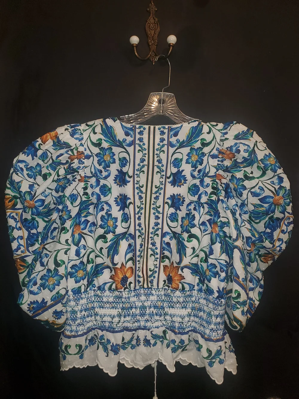 FARM Rio White Blue and Orange Floral Puff-Sleeve Dress